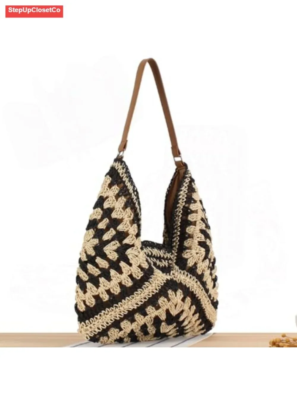 Straw Hobo Bag Women Boho Woven Beach Purse Large Summer Tote with Lining Black